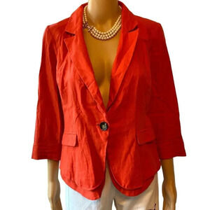 Charlotte Russe Linen Blend One Button Orange Women Blazer size L